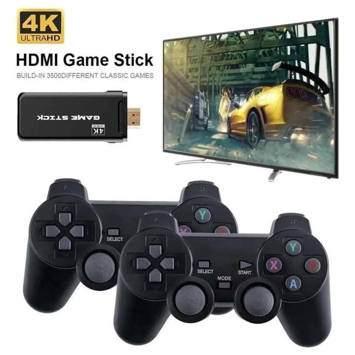 Game Stick 4k hd console de videogame retro 64g + 10000 jogos para ps1/fc/gba controle sem fio
