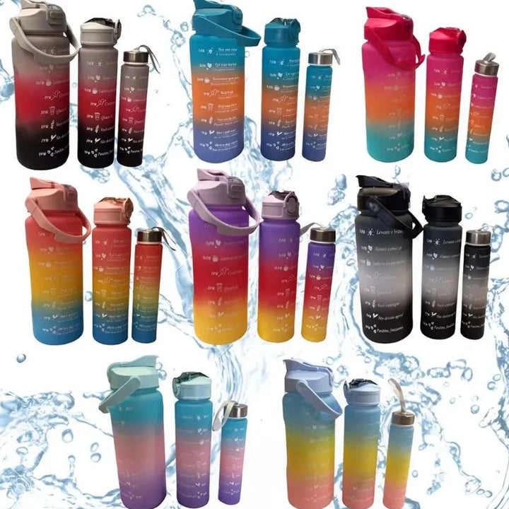 KIT 3 GARRAFAS 2 Litros 900ml 300ml Squeeze Motivatisng Phases 2D 3D Adesivo