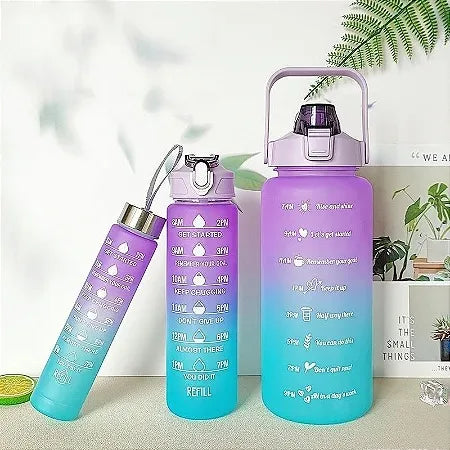 KIT 3 GARRAFAS 2 Litros 900ml 300ml Squeeze Motivatisng Phases 2D 3D Adesivo
