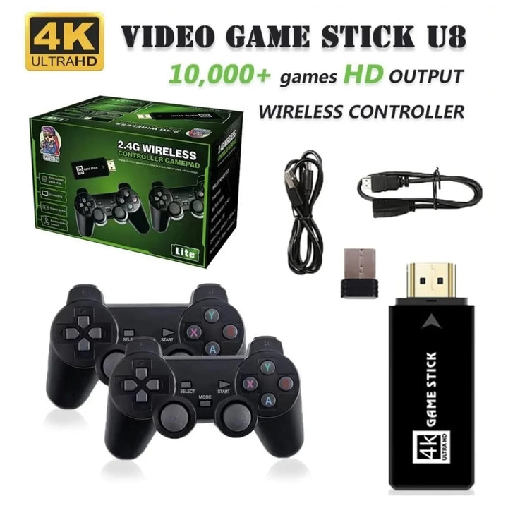 Game Stick 4k hd console de videogame retro 64g + 10000 jogos para ps1/fc/gba controle sem fio