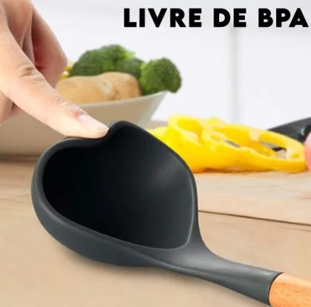Kit de Colher de Silicone para Cozinha, BPA Antiferrugem, Conjunto de Utensílios de Cozinha de Madeira, 12 Peças