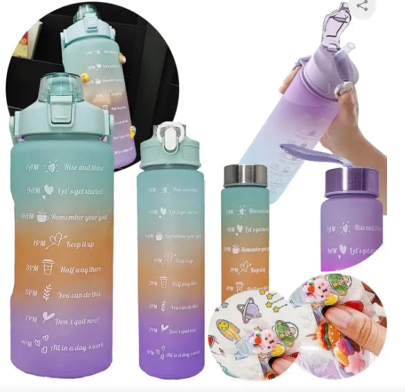 KIT 3 GARRAFAS 2 Litros 900ml 300ml Squeeze Motivatisng Phases 2D 3D Adesivo