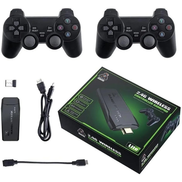 Game Stick 4k hd console de videogame retro 64g + 10000 jogos para ps1/fc/gba controle sem fio