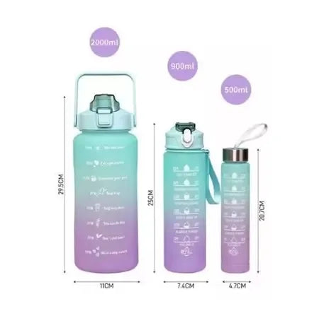 KIT 3 GARRAFAS 2 Litros 900ml 300ml Squeeze Motivatisng Phases 2D 3D Adesivo