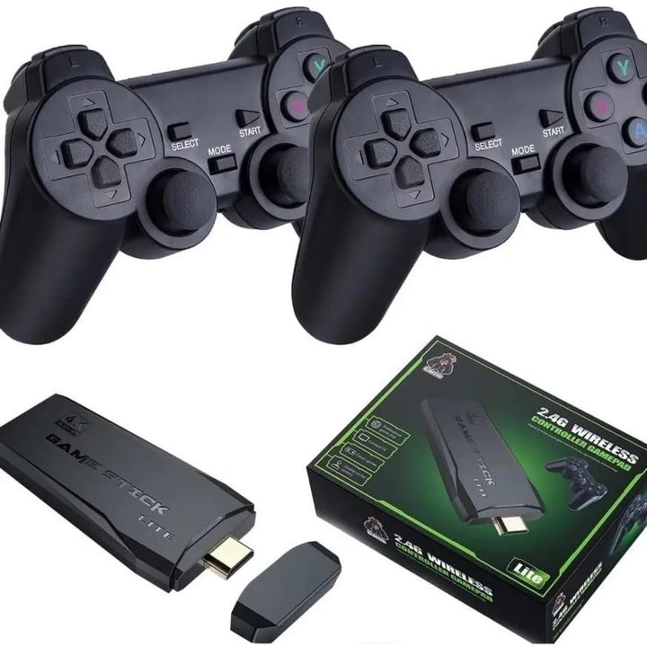 Game Stick 4k hd console de videogame retro 64g + 10000 jogos para ps1/fc/gba controle sem fio