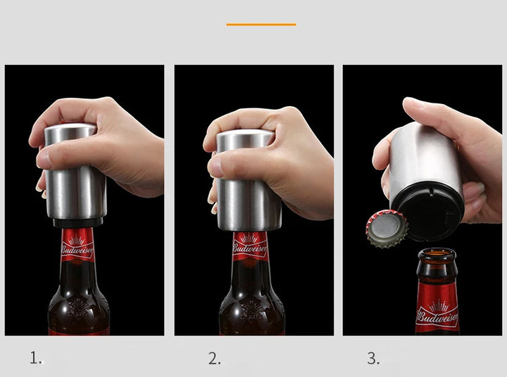 Abridor automático de garrafas de cerveja, ímã de aço inoxidável, abridor de potes de refrigerante, acessórios de cozinha