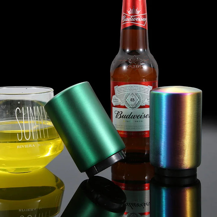 Abridor automático de garrafas de cerveja, ímã de aço inoxidável, abridor de potes de refrigerante, acessórios de cozinha