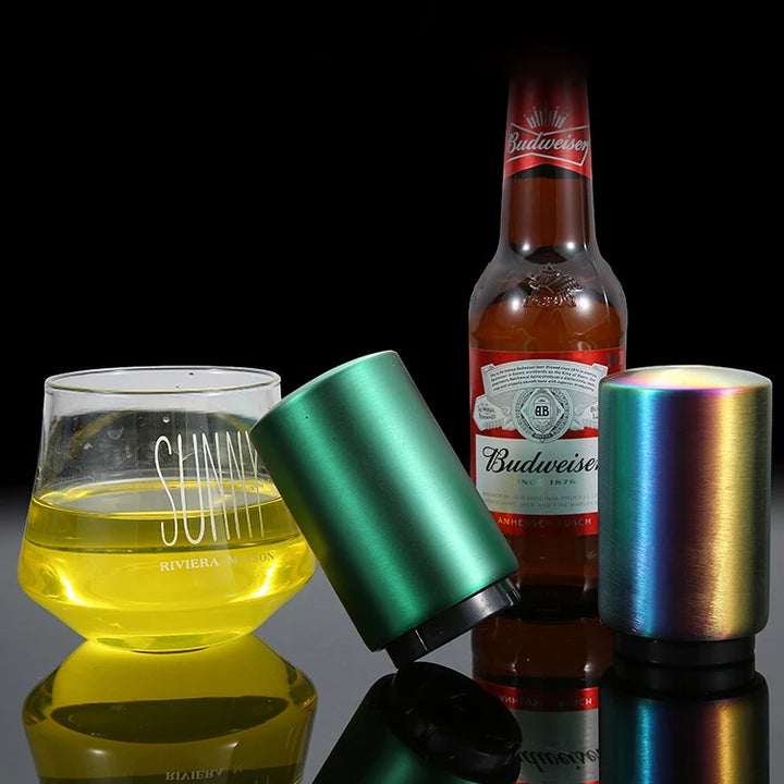 Abridor automático de garrafas de cerveja, ímã de aço inoxidável, abridor de potes de refrigerante, acessórios de cozinha