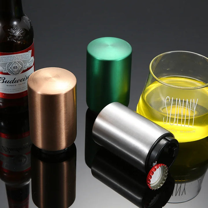 Abridor automático de garrafas de cerveja, ímã de aço inoxidável, abridor de potes de refrigerante, acessórios de cozinha