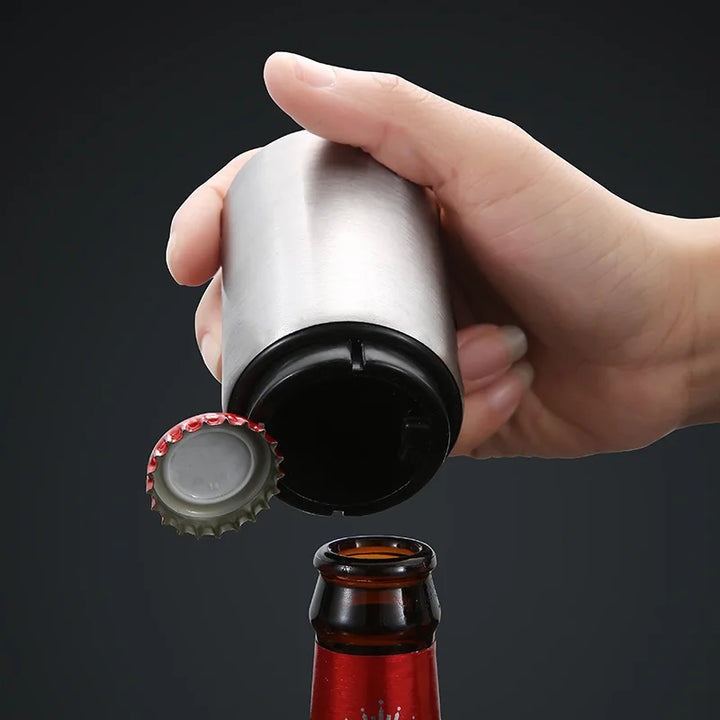 Abridor automático de garrafas de cerveja, ímã de aço inoxidável, abridor de potes de refrigerante, acessórios de cozinha