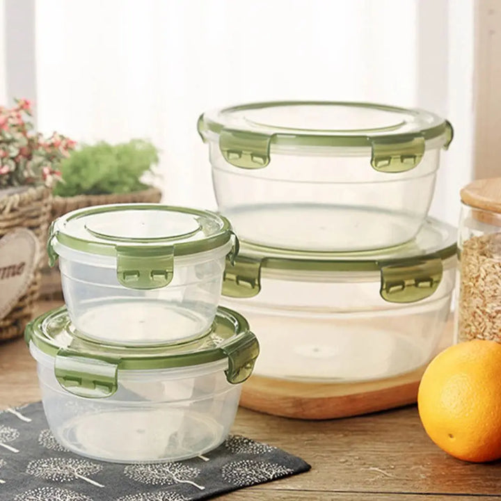 1/4Pcs Caixa de armazenamento redonda de plástico, segura, empilhável, selada, retangular, recipientes para alimentos com tampa, caixa para manter os alimentos frescos
