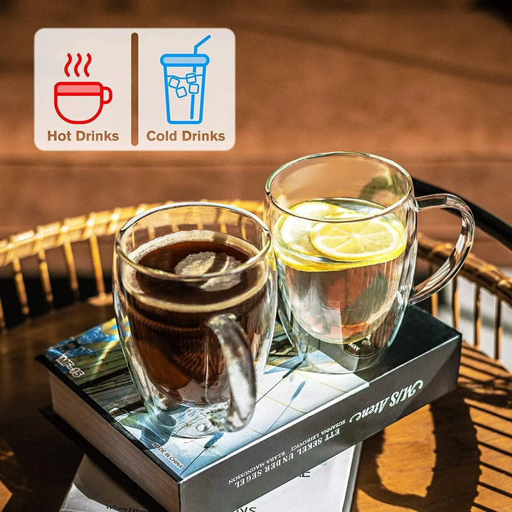 Copos de Café Duplos 80-450ML Copos de Vidro Duplamente Isolados Para Café Quente & Frio Caneca Transparente com Alça de Óculos