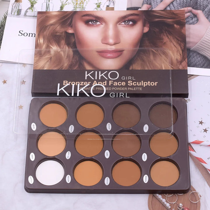 12 Cores Matte Trimming Paleta de Maquiagem Base Facial Branco Marrom Feminino Cosmético Fácil de Colorir Duradouro Natureza À Prova D'Água