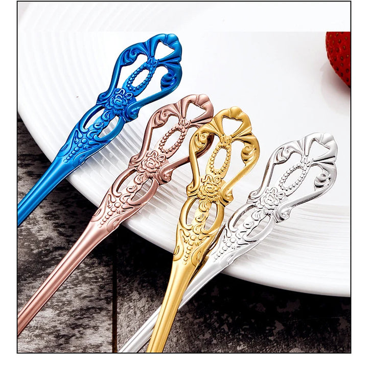 Conjunto de talheres de aço inoxidável dourado Royal European Colher Garfo Talheres completos Design retrô Lavável na máquina de lavar louça Talheres elegantes