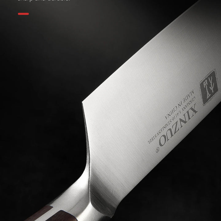 XINZUO 7PCS Conjunto de facas de cozinha forjadas alemãs 1.4116 Aço inoxidável Afiado Chef Santoku Cutelo Tesoura de cozinha Conjunto de ferramentas