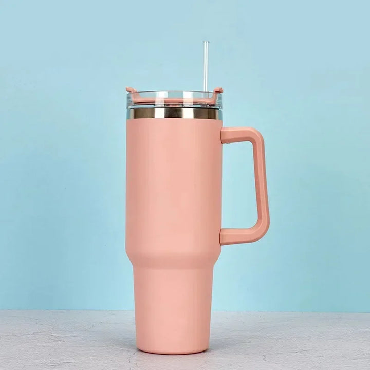 Garrafa de água de aço inoxidável de 40 onças, caneca de café para carro, copo personalizado com tampa de alça, canudo, copo térmico a vácuo