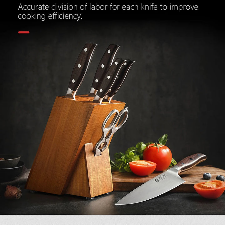 XINZUO 7PCS Conjunto de facas de cozinha forjadas alemãs 1.4116 Aço inoxidável Afiado Chef Santoku Cutelo Tesoura de cozinha Conjunto de ferramentas