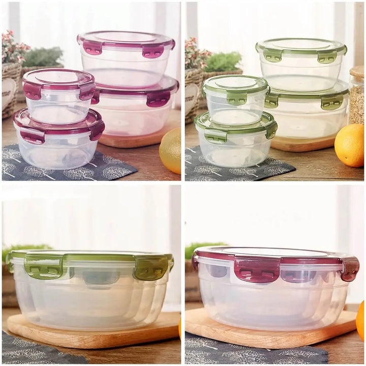 1/4Pcs Caixa de armazenamento redonda de plástico, segura, empilhável, selada, retangular, recipientes para alimentos com tampa, caixa para manter os alimentos frescos