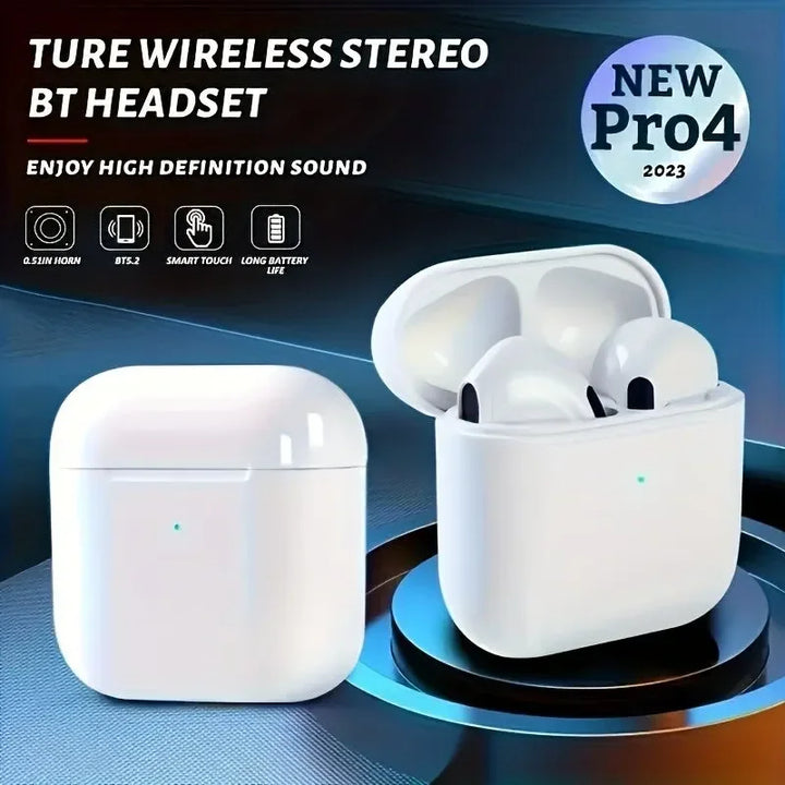 Pro4 TWS Fone de ouvido Bluetooth 9D Fone de ouvido estéreo sem fio Fone de ouvido intra-auricular HiFi Fone de ouvido mãos-livres com microfone para Xiaomi iPhone