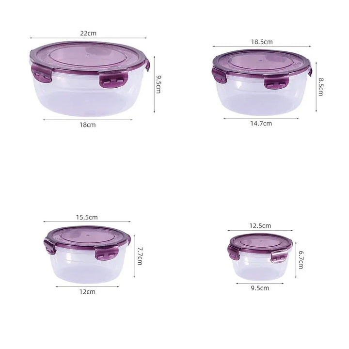 1/4Pcs Caixa de armazenamento redonda de plástico, segura, empilhável, selada, retangular, recipientes para alimentos com tampa, caixa para manter os alimentos frescos