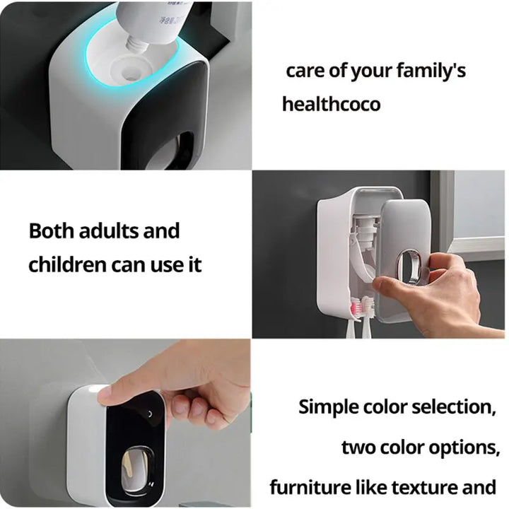 1pc Espremedor de pasta de dente à prova d'água Dispensador automático de pasta de dente Suporte de parede para banheiro Acessórios para banheiro Suporte para escova de dentes