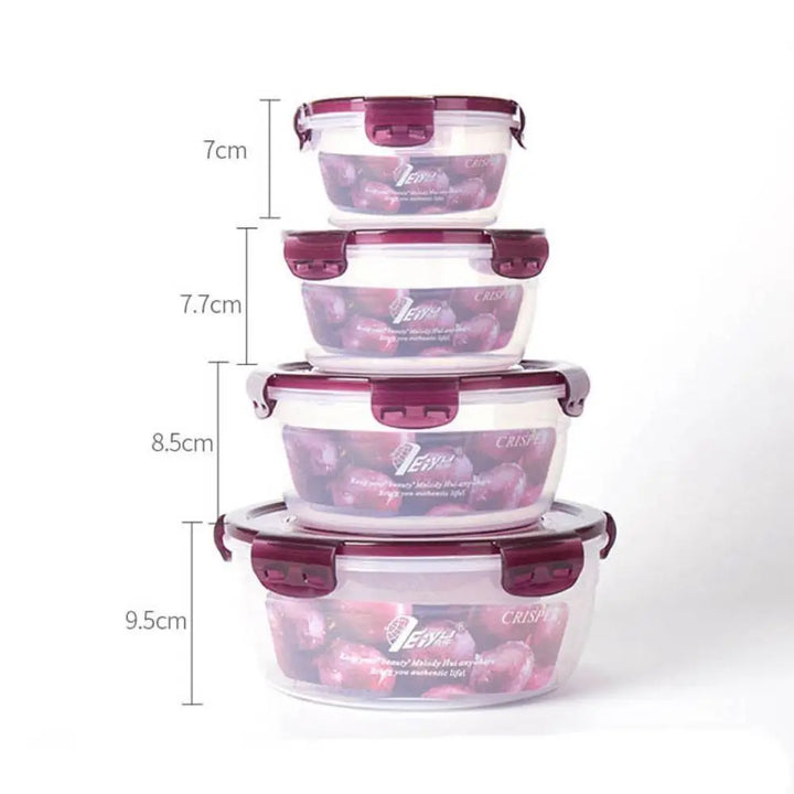 1/4Pcs Caixa de armazenamento redonda de plástico, segura, empilhável, selada, retangular, recipientes para alimentos com tampa, caixa para manter os alimentos frescos