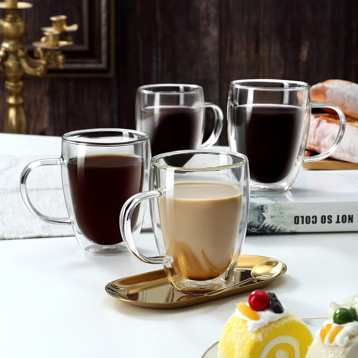 Copos de Café Duplos 80-450ML Copos de Vidro Duplamente Isolados Para Café Quente & Frio Caneca Transparente com Alça de Óculos