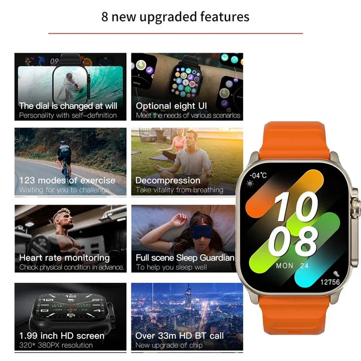2024 T900 Ultra 2 Relógio Inteligente Masculino 49mm Série 8 2.3 "Tela AMOLED NFC Bússola À Prova D'Água Para Apple Watch IWO Ultra 8 Smartwatch