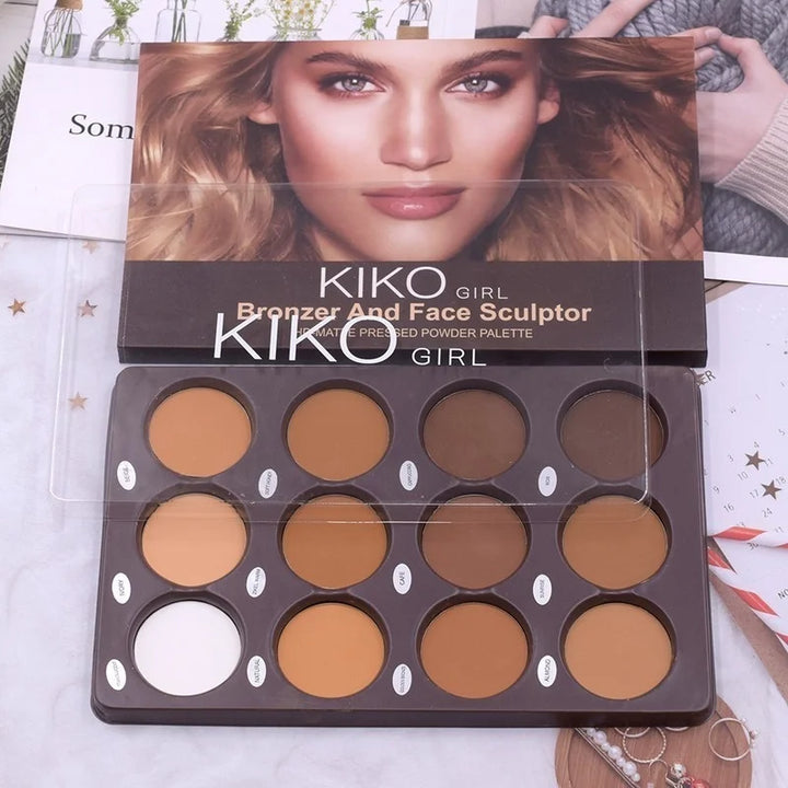 12 Cores Matte Trimming Paleta de Maquiagem Base Facial Branco Marrom Feminino Cosmético Fácil de Colorir Duradouro Natureza À Prova D'Água