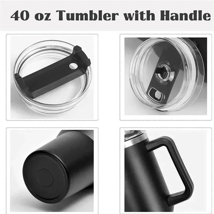 Garrafa de água de aço inoxidável de 40 onças, caneca de café para carro, copo personalizado com tampa de alça, canudo, copo térmico a vácuo