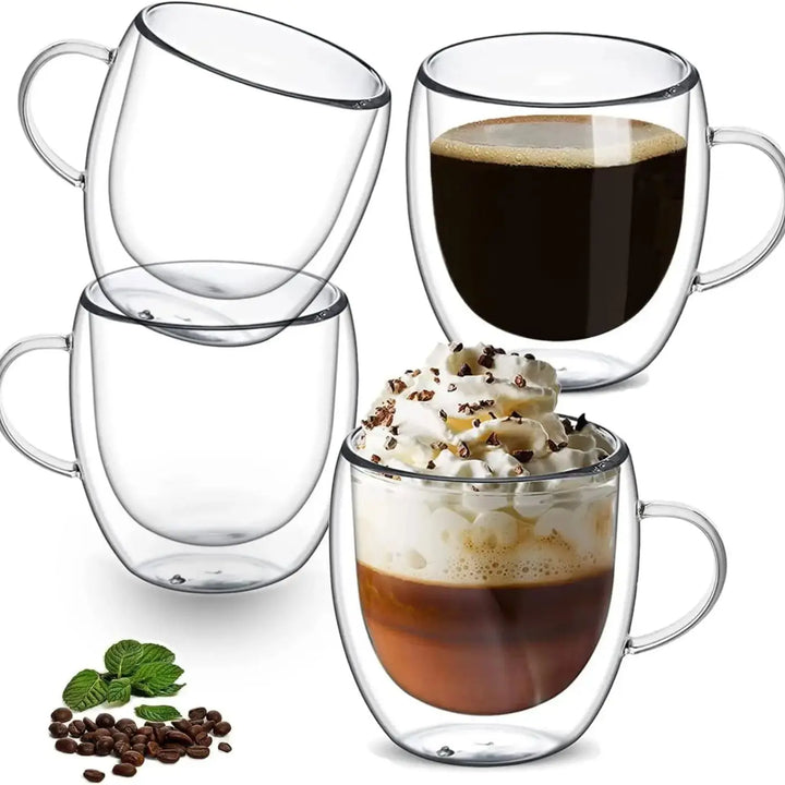 Copos de Café Duplos 80-450ML Copos de Vidro Duplamente Isolados Para Café Quente & Frio Caneca Transparente com Alça de Óculos