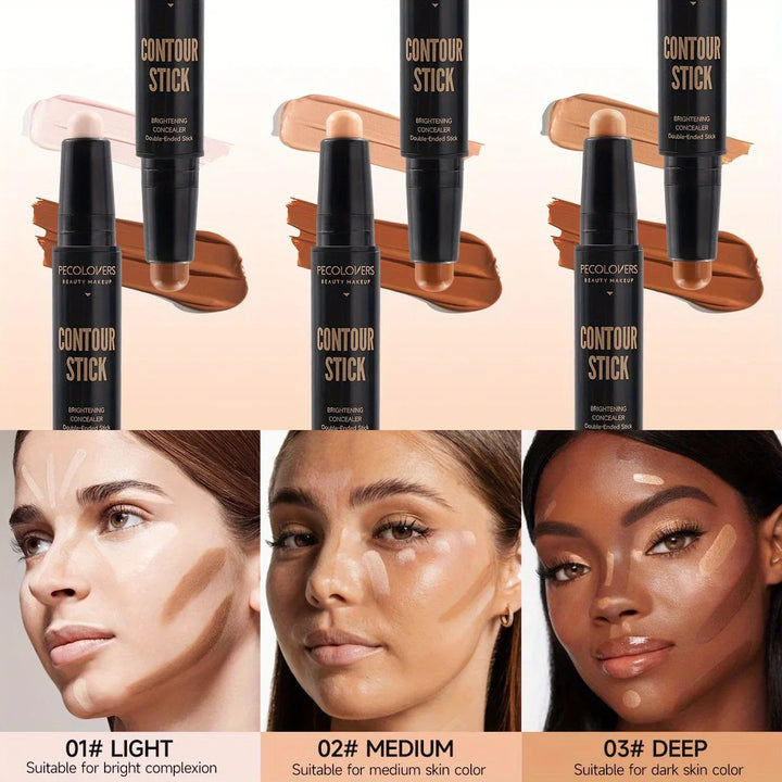 Caneta iluminadora de cabeça dupla, maquiagem líquida à prova d'água, base de contorno, corretivo em bastão, lápis cosméticosCaneta iluminadora de cabeça dupla, maquiagem líquida à prova d'água, base de contorno, corretivo em bastão, lápis cosméticos