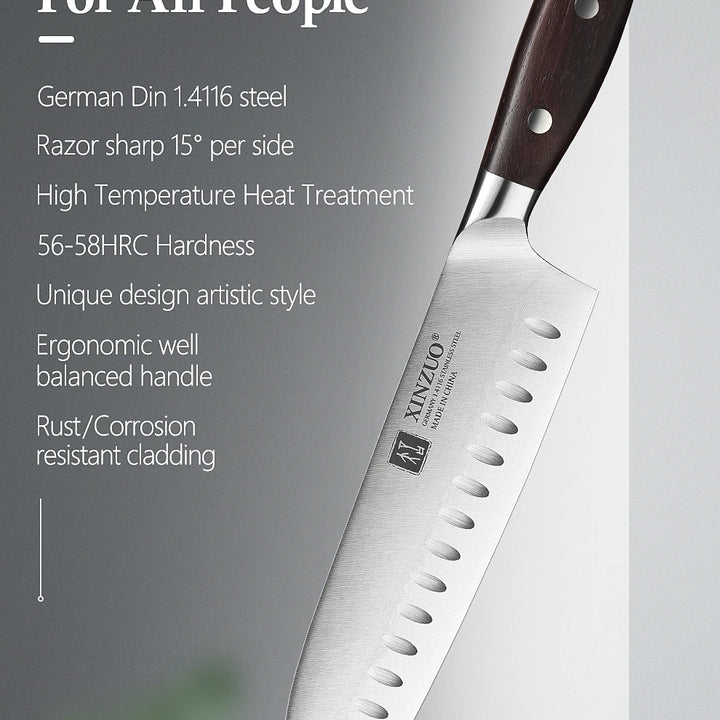 XINZUO 7PCS Conjunto de facas de cozinha forjadas alemãs 1.4116 Aço inoxidável Afiado Chef Santoku Cutelo Tesoura de cozinha Conjunto de ferramentas
