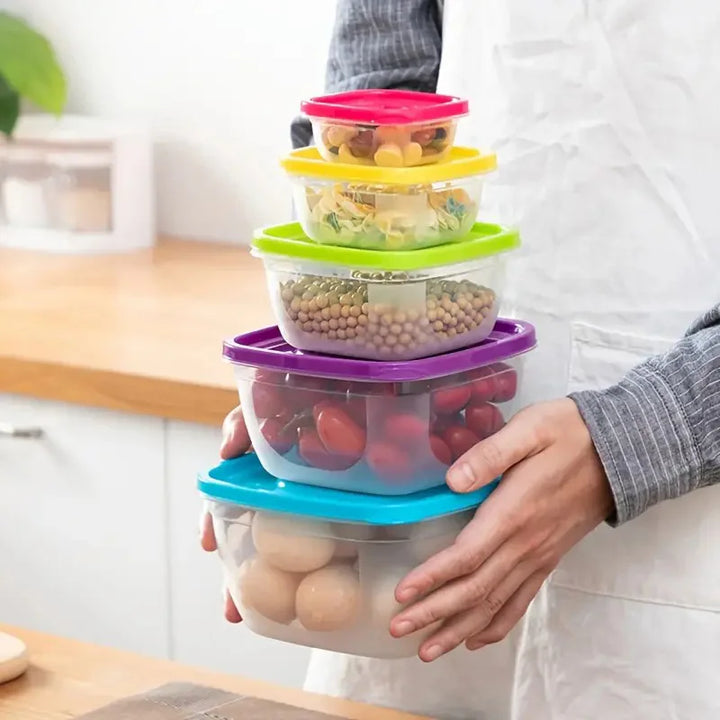 5 peças Recipientes de alimentos para micro-ondas Geladeira de plástico Crisper Recipiente retangular para alimentos Cozinha Almoço Selado Caixa de armazenamento ao ar livre