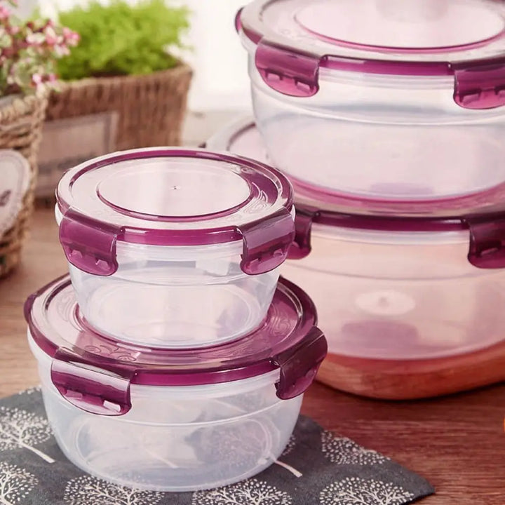 1/4Pcs Caixa de armazenamento redonda de plástico, segura, empilhável, selada, retangular, recipientes para alimentos com tampa, caixa para manter os alimentos frescos