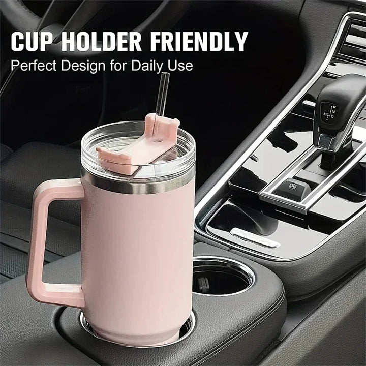 Garrafa de água de aço inoxidável de 40 onças, caneca de café para carro, copo personalizado com tampa de alça, canudo, copo térmico a vácuo