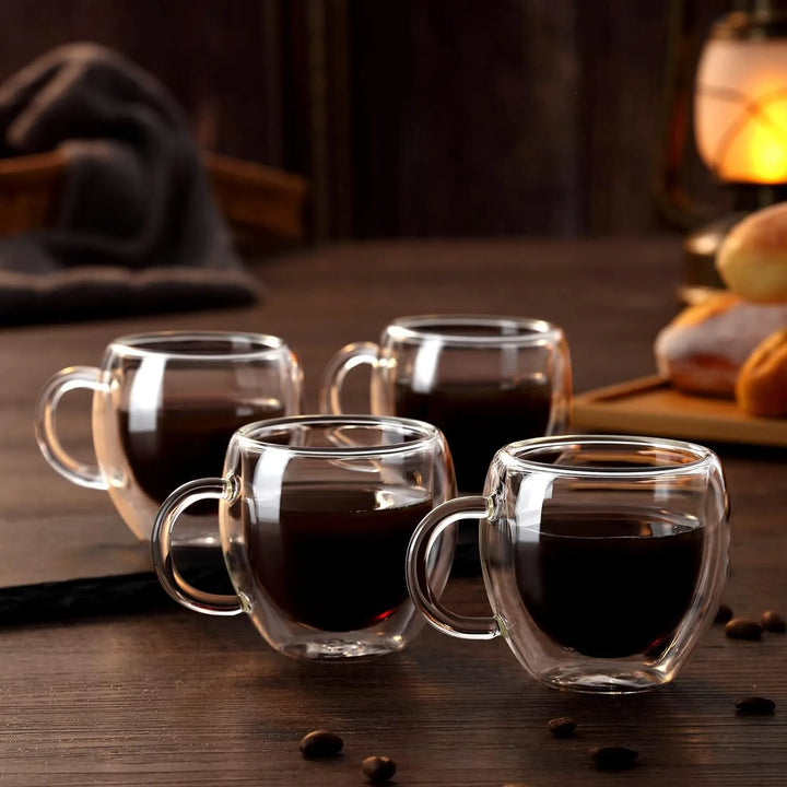 Copos de Café Duplos 80-450ML Copos de Vidro Duplamente Isolados Para Café Quente & Frio Caneca Transparente com Alça de Óculos