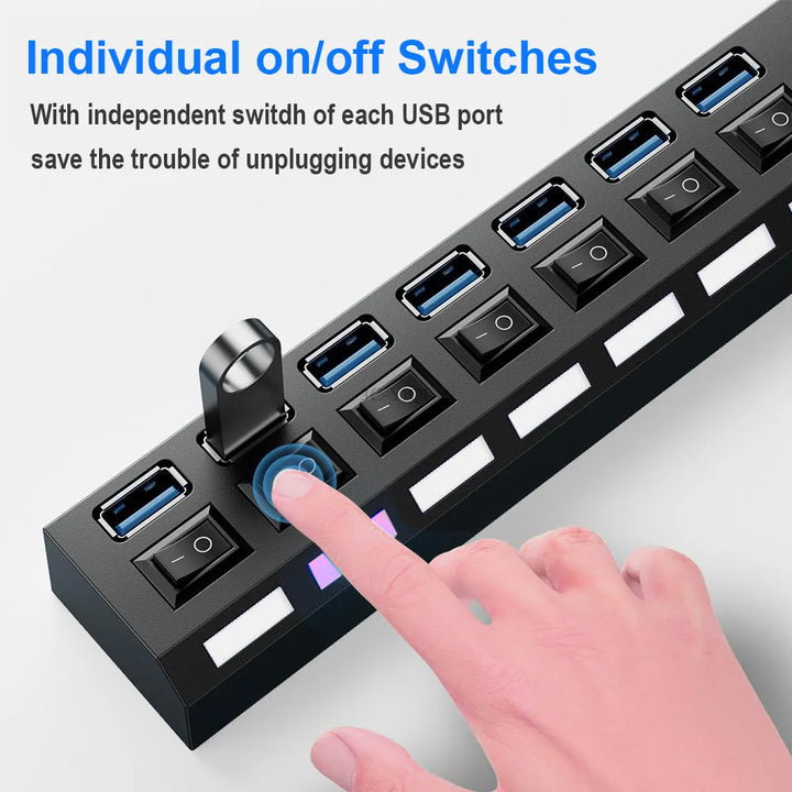 USB 2.0 Hub Multi USB Splitter Ports Hub Use Adaptador de Energia 4/7 Portas Hub Expansor Múltiplo com Switch 30CM Cabo Para Casa