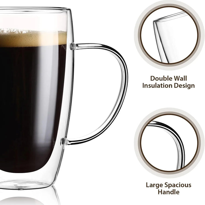 Copos de Café Duplos 80-450ML Copos de Vidro Duplamente Isolados Para Café Quente & Frio Caneca Transparente com Alça de Óculos