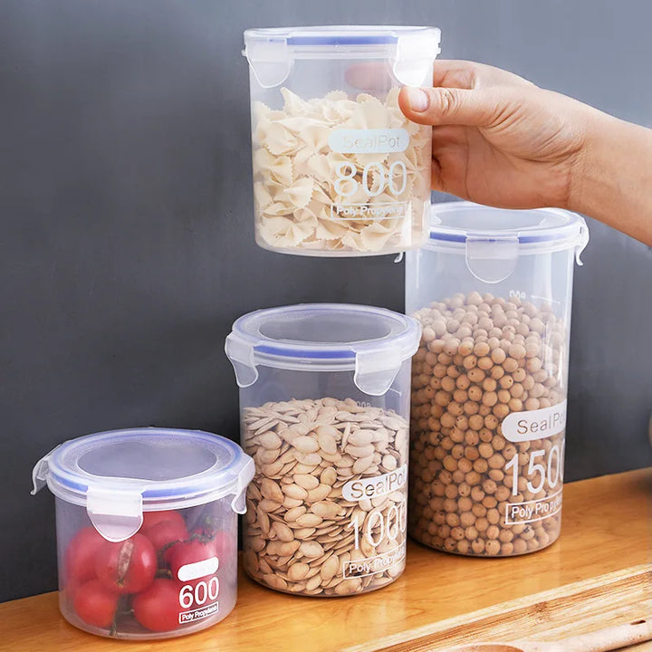 5 unidades de armazenamento selado Caixa Transparente Cozinha Organizador de grãos de alimentos Tanque de armazenamento Plástico Grande capacidade à prova de umidade Frascos selados