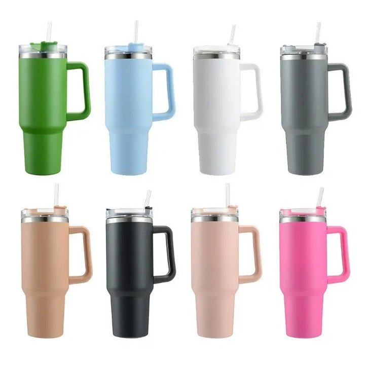Garrafa de água de aço inoxidável de 40 onças, caneca de café para carro, copo personalizado com tampa de alça, canudo, copo térmico a vácuo