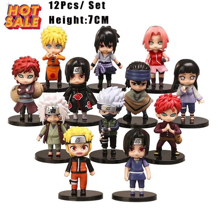 Novo 12pcs/set Anime Figura Naruto Shippuden Hinata Sasuke Itachi Kakashi Gaara Figura de Ação Q Versão PVC Figuras Brinquedos Presente