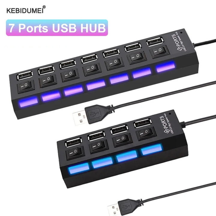 USB 2.0 Hub Multi USB Splitter Ports Hub Use Adaptador de Energia 4/7 Portas Hub Expansor Múltiplo com Switch 30CM Cabo Para Casa