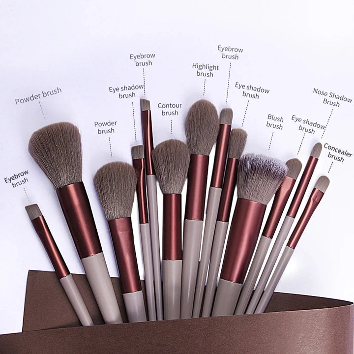 Conjunto de pincéis de maquiagem com 13 peças, pincel para corretivo, blush, pó, sombra, iluminador, base, ferramentas de beleza cosméticas