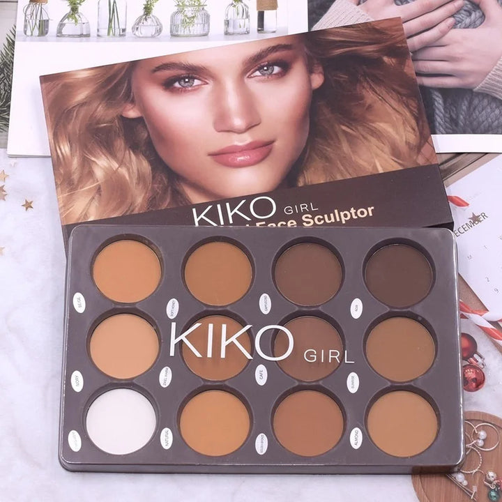 12 Cores Matte Trimming Paleta de Maquiagem Base Facial Branco Marrom Feminino Cosmético Fácil de Colorir Duradouro Natureza À Prova D'Água