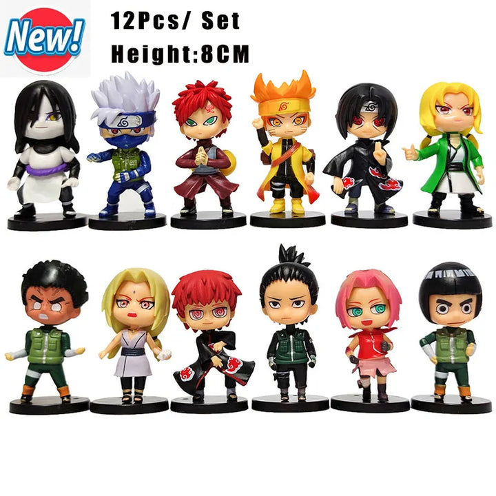 Novo 12pcs/set Anime Figura Naruto Shippuden Hinata Sasuke Itachi Kakashi Gaara Figura de Ação Q Versão PVC Figuras Brinquedos Presente