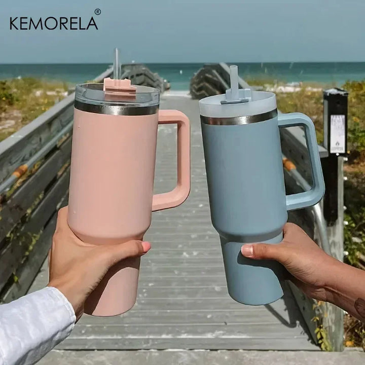 Garrafa de água de aço inoxidável de 40 onças, caneca de café para carro, copo personalizado com tampa de alça, canudo, copo térmico a vácuo