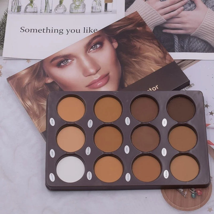 12 Cores Matte Trimming Paleta de Maquiagem Base Facial Branco Marrom Feminino Cosmético Fácil de Colorir Duradouro Natureza À Prova D'Água