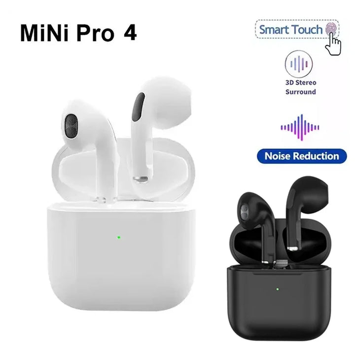 Pro4 TWS Fone de ouvido Bluetooth 9D Fone de ouvido estéreo sem fio Fone de ouvido intra-auricular HiFi Fone de ouvido mãos-livres com microfone para Xiaomi iPhone