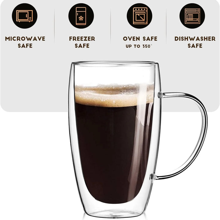 Copos de Café Duplos 80-450ML Copos de Vidro Duplamente Isolados Para Café Quente & Frio Caneca Transparente com Alça de Óculos